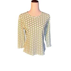J.McLaughlin Green Geometric Print Stretchy Top Size Medium EUC